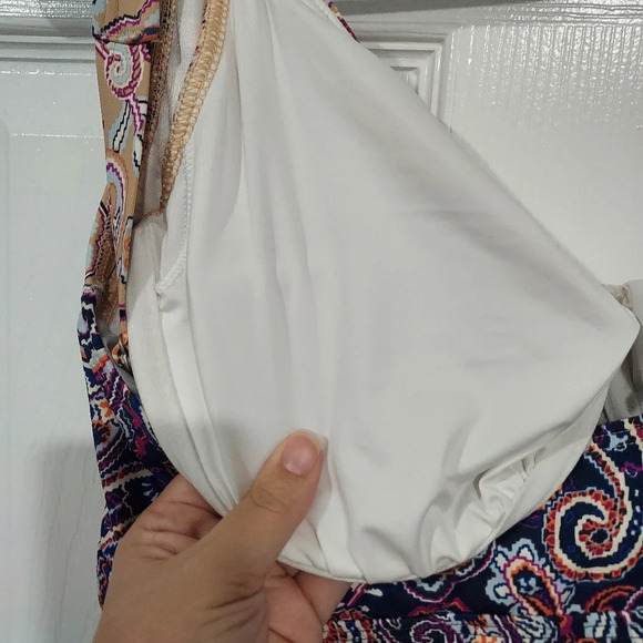 Lands' End Paisley Mix Print V-Neck Wrap Underwire Tankini Top in Size 12 DDD - Picture 10 of 13